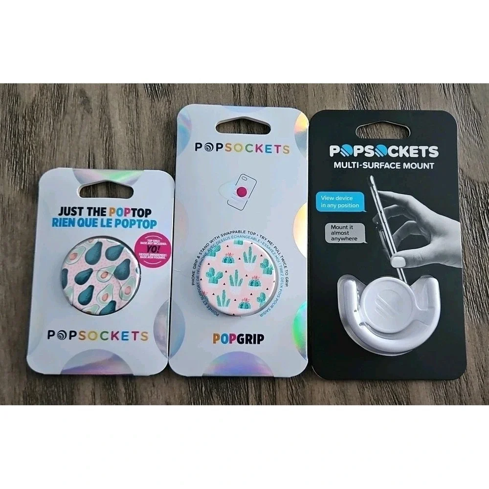 THREE PopSockets Mount, Cactus Pot Popgrip & Avocado Poptop